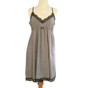 Y2k Old Navy Intimates Slip Dress Striped Grey White Elastic Waist Lace Trim 90s